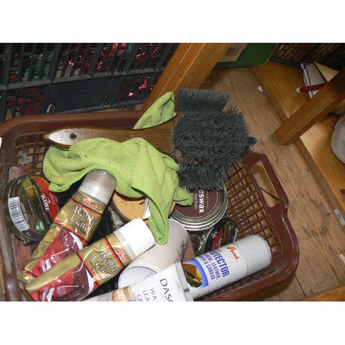 441 - BASKET OF SHOE CLEANING POLISHES AND BRUSHES