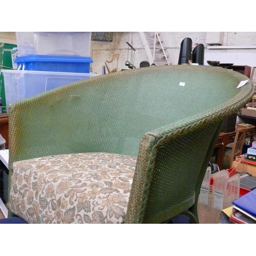 463 - GREEN RATTAN BEDROOM CHAIR WITH FLORAL SEAT