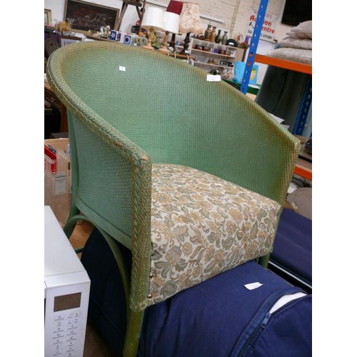 463 - GREEN RATTAN BEDROOM CHAIR WITH FLORAL SEAT