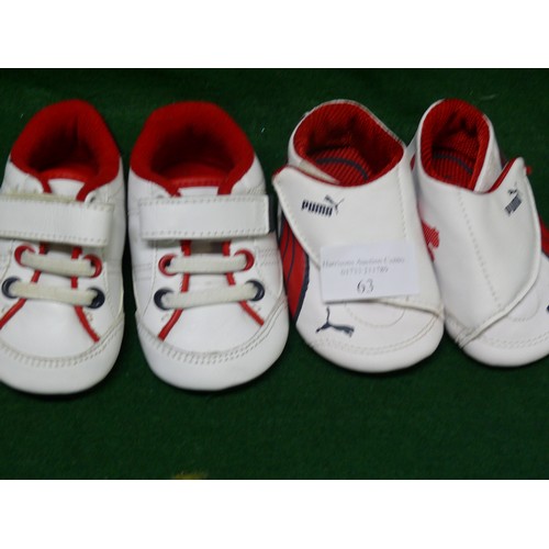 63 - VERY SMALL BRANDED BABY PRAM SHOES TO INCLUDE NIKE, PUMA AND LONSDALE PLUS A BABY BOY BREAKFAST GIFT... 