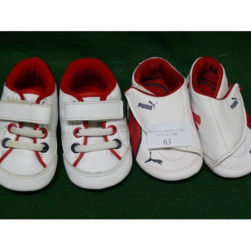 63 - VERY SMALL BRANDED BABY PRAM SHOES TO INCLUDE NIKE, PUMA AND LONSDALE PLUS A BABY BOY BREAKFAST GIFT... 