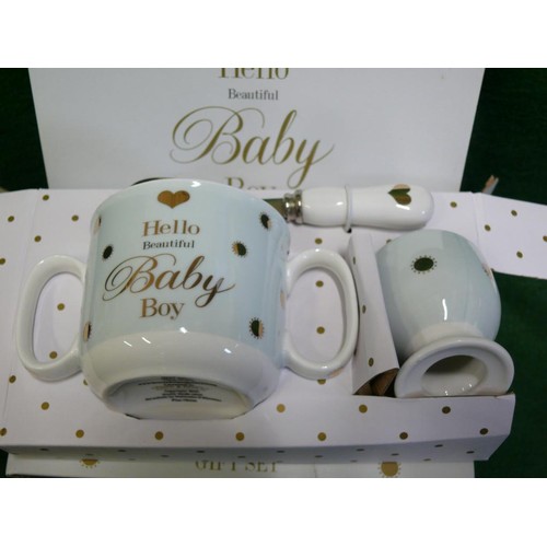 63 - VERY SMALL BRANDED BABY PRAM SHOES TO INCLUDE NIKE, PUMA AND LONSDALE PLUS A BABY BOY BREAKFAST GIFT... 