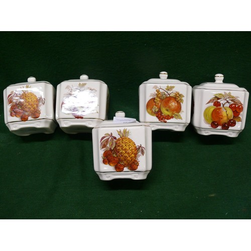 66 - A SET OF 5 CERAMIC FRUIT KITCHEN STORAGE JARS BY SADLER