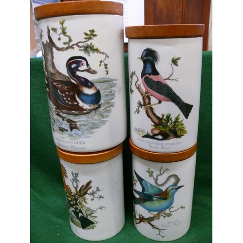 75 - 4 PORTMEIRION STORAGE CANNISTERS, BIRDS OF BRITAIN, BY E. DONOVAN 1794 SUSAN WILLIAMS ELLIS 1978