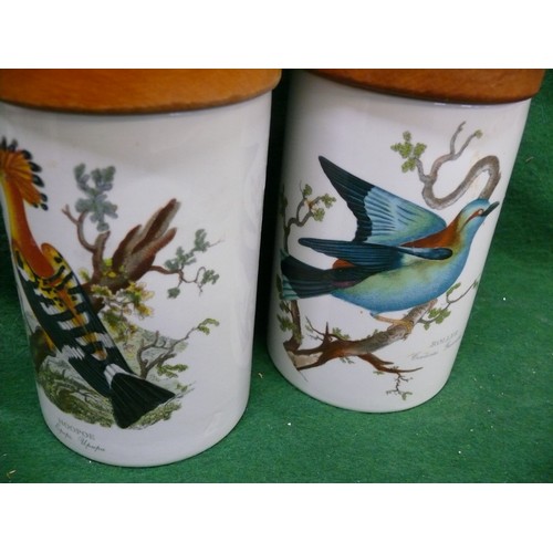 75 - 4 PORTMEIRION STORAGE CANNISTERS, BIRDS OF BRITAIN, BY E. DONOVAN 1794 SUSAN WILLIAMS ELLIS 1978