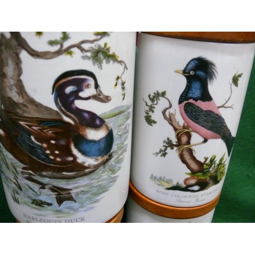 75 - 4 PORTMEIRION STORAGE CANNISTERS, BIRDS OF BRITAIN, BY E. DONOVAN 1794 SUSAN WILLIAMS ELLIS 1978