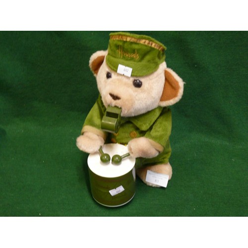 83 - LARGE HARRODS ANIMALS BANDMASTER MUSICAL MECHANICAL BEAR 10.5 INCHES  27CM TALL