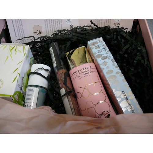 68 - A VERY NICE SOAP & GLORY GIFT SET IN A LARGE TIN PLUS 3 BOXES OF VARIOUS TOILETRIES AND COSMETICS