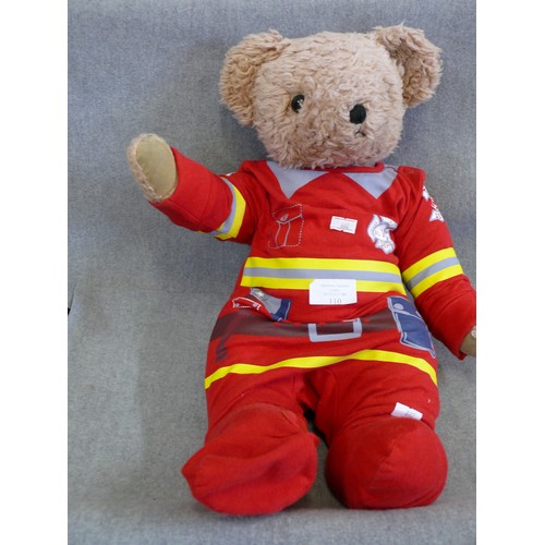 110 - A VERY NICE VINTAGE JOINTED TEDDY BEAR DRESSED AS A FIREMAN