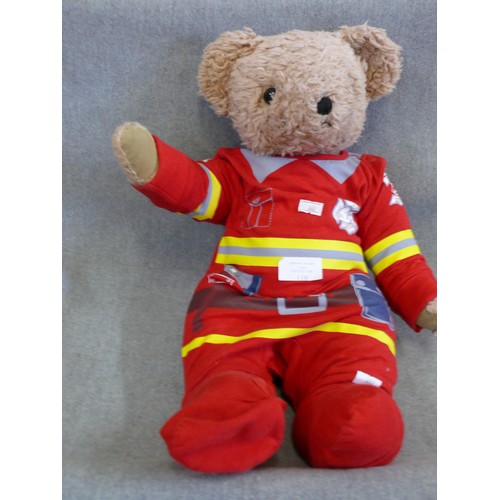 110 - A VERY NICE VINTAGE JOINTED TEDDY BEAR DRESSED AS A FIREMAN