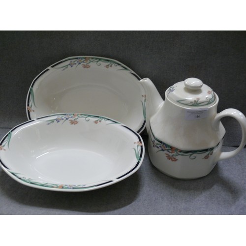 146 - A ROYAL DOULTON JUNO TEAPOT PLUS 2 LARGE SERVING BOWLS AND JUG