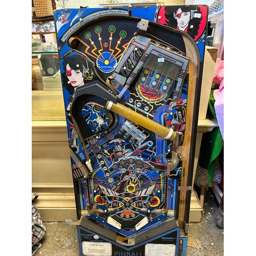 9 - A RETRO PIN-BALL DECK. THE PLAY BOARD OF BALL`S CYBERNAUT WITH ALL BITS ON THE BACK MAY BE SPARES AN... 