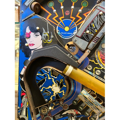 9 - A RETRO PIN-BALL DECK. THE PLAY BOARD OF BALL`S CYBERNAUT WITH ALL BITS ON THE BACK MAY BE SPARES AN... 