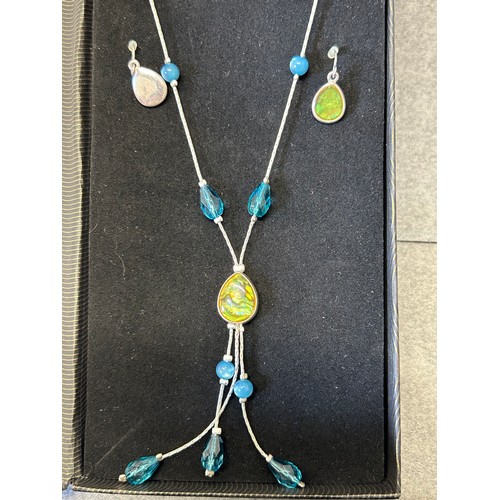 24 - 2 BOXES OF LOVELY NECKLACES FIRST SET WITH EARRINGS SILVER WIRE  BLUE BEADS AND SEA SHELL THE OTHER ... 