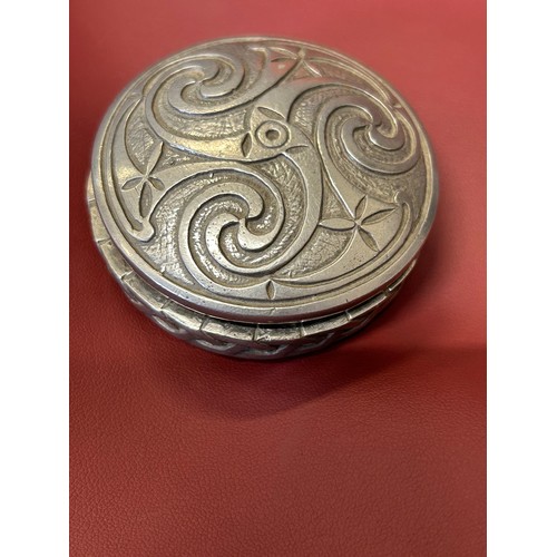 42 - A PEWTER TRINKET KEEPER POT MADE BY WHEAL VOR CORNWELL CELTIC / VIKING DESIGNS ALL OVER IT