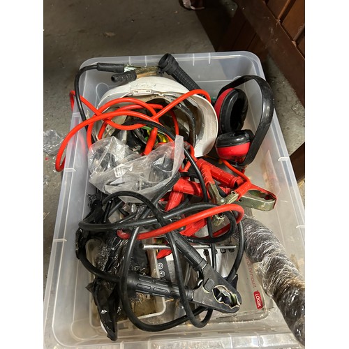 103F - BOX CONTAINING TOOLS, JUMP LEADS, SAFETY HELMET, SAFETY EAR PROTECTORS ETC