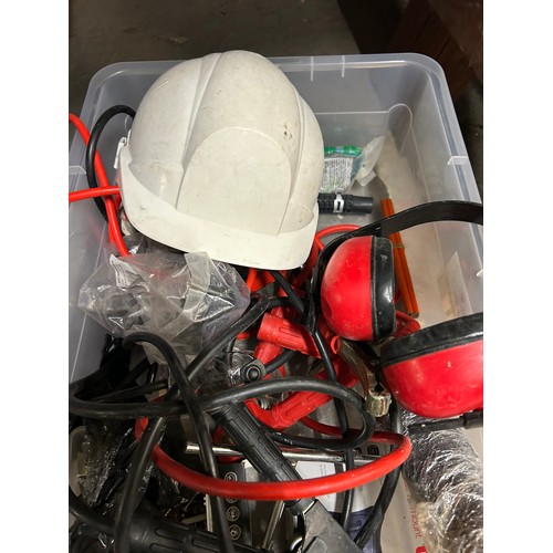 103F - BOX CONTAINING TOOLS, JUMP LEADS, SAFETY HELMET, SAFETY EAR PROTECTORS ETC