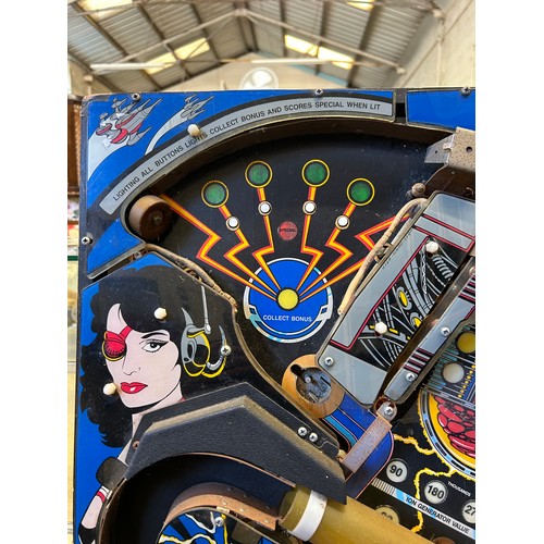 9 - A RETRO PIN-BALL DECK. THE PLAY BOARD OF BALL`S CYBERNAUT WITH ALL BITS ON THE BACK MAY BE SPARES AN... 