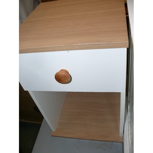 271 - WHITE BEDSIDE WITH 1 DRAWER & DEEP OPEN BOTTOM SHELF. PINE KNOB.