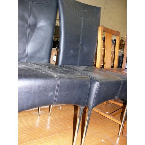 333 - FOUR BLACK FAUX LEATHER HIGH BACKED DINING CHAIRS WITH TUBULAR CHROME LEGS.