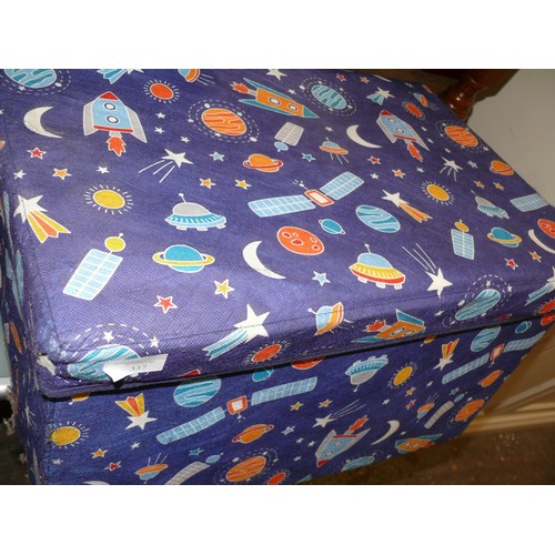 337 - ROCKET AND SPACESHIP FABRIC COVERED TOYBOX WITH LID