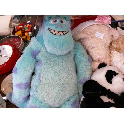 359 - LARGE BRIDAL TEDDY, ANOTHER TEDDY, SULLY FROM MONSTERS INC, A PANDA, AND 2 X CTM MEERCATS.