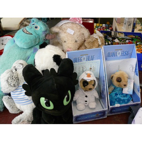 359 - LARGE BRIDAL TEDDY, ANOTHER TEDDY, SULLY FROM MONSTERS INC, A PANDA, AND 2 X CTM MEERCATS.