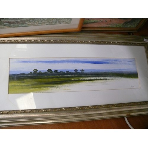 381 - A PETER HODSON FRAMED/GLAZED ORIGINAL PAINTING. ALSO 3 X FRAMED PAINTINGS BY RE.MORGAN 80'S/90'S.