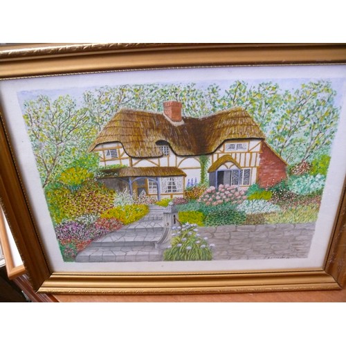 381 - A PETER HODSON FRAMED/GLAZED ORIGINAL PAINTING. ALSO 3 X FRAMED PAINTINGS BY RE.MORGAN 80'S/90'S.