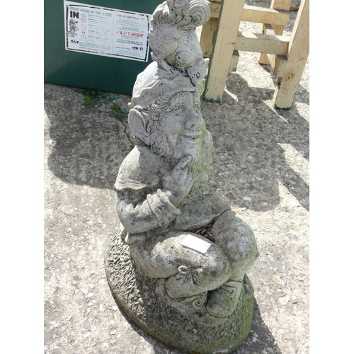 422 - LARGE CONCRETE GNOME WITH SQUIRREL GARDEN ORNAMENT