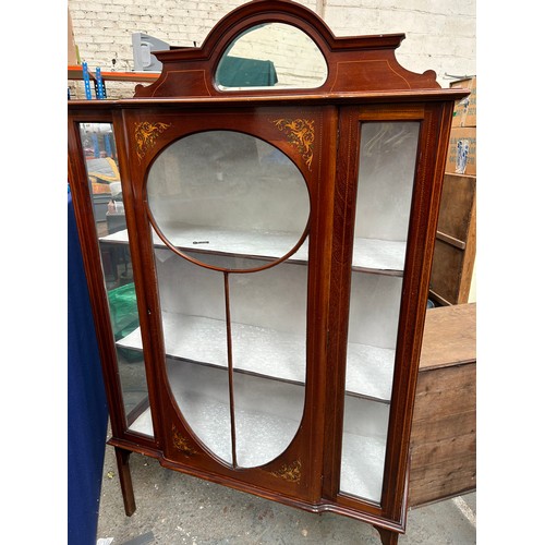 437 - Large Edwardian / 1920's mahogany display cabinet with upstand and mirror - 180cm h x 106cm