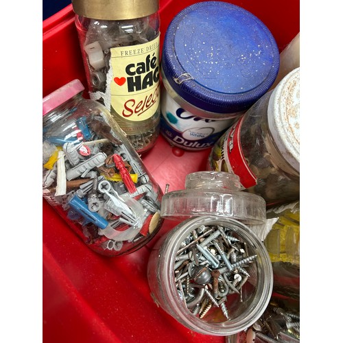 441A - 2 x CRATES OF DIY HARDWARE (JARS OF SCREWS ETC) -‘AND “UNDER SINK”  HOUSEHOLD CLEANING PRODUCTS