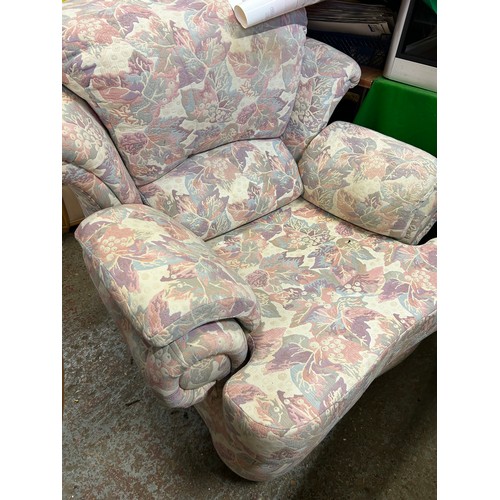 476 - LARGE GPLAN ARMCHAIR IN PALE PINKS AND BLUES LEAF FABRIC