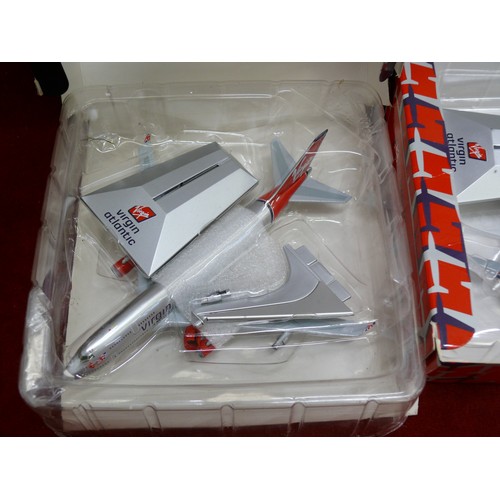 66 - 2 VIRGIN ATLANTIC AEROPLANE MODELS AIRBUS A340-300 AND BOEING 747-400 AND 2 COLLECTABLE BOEING 737-8... 