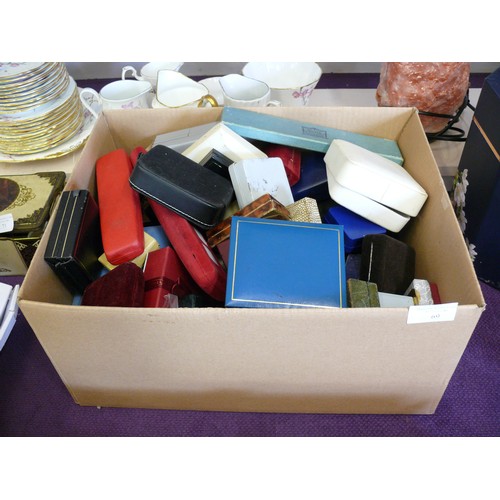 69 - A LARGE BOX OF VARIOUS SIZE JEWELLERY BOXES, MOSTLY VINTAGE