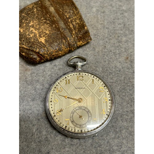 26 - A VINTAGE MEDANA POCKET WATCH  MECHANICAL WINDING NEEDS WINDER