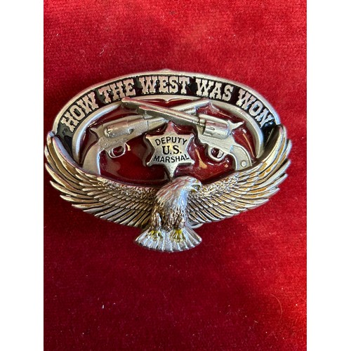 10 - MADE IN THE U.S.A. HOW THE WEST WAS WON ENAMEL BELT BUCKLE A SMITH AND WESSON HANDGUNS BELT BUCKLE M... 