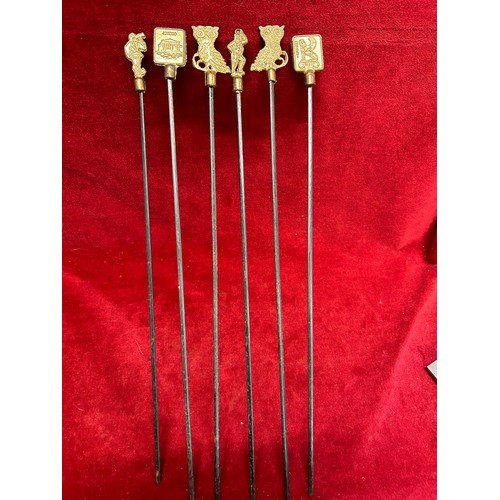 16 - SET OF 6 SKEWERS WITH BRASS ENDS TOASTING FORKS, BARBECUE