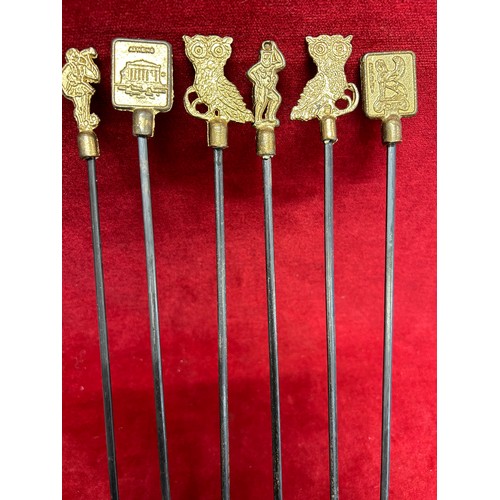 16 - SET OF 6 SKEWERS WITH BRASS ENDS TOASTING FORKS, BARBECUE