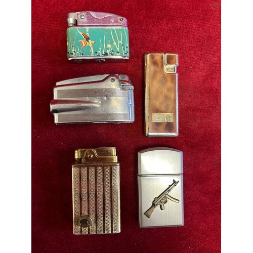 19 - COLLECTION OF 5 CIGARETTE LIGHTERS, RONSON HADSON, A MUSICAL,ONE WITH A.K.47