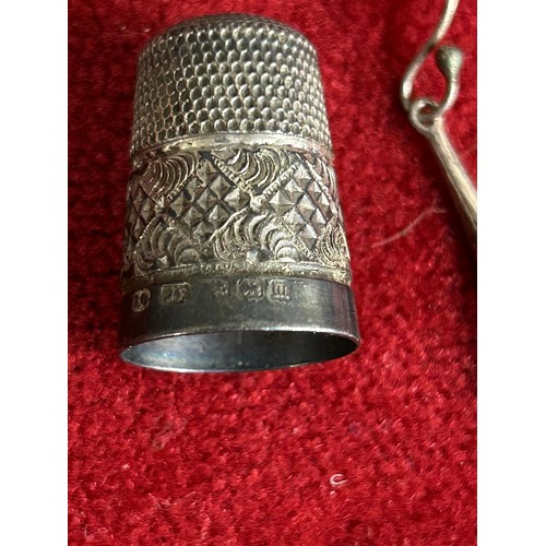 7 - A sterling silver thimble with Birm hallmark and a pair of silver metal earrings