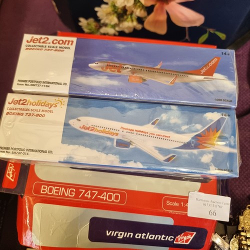 66 - 2 VIRGIN ATLANTIC AEROPLANE MODELS AIRBUS A340-300 AND BOEING 747-400 AND 2 COLLECTABLE BOEING 737-8... 