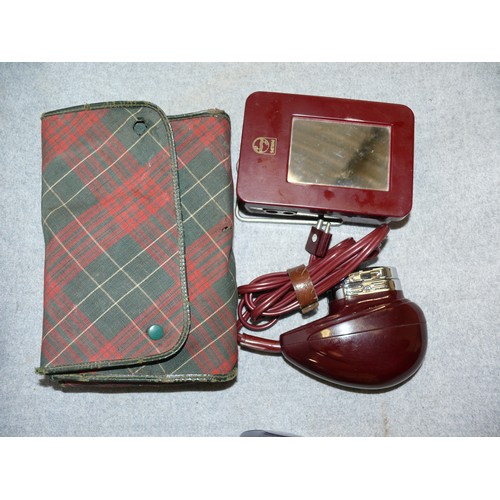 127 - PHILLIPS RETRO TRAVEL SHAVER AND MIRROR IN TARTAN CASE PLUS A PHILLISHAVE