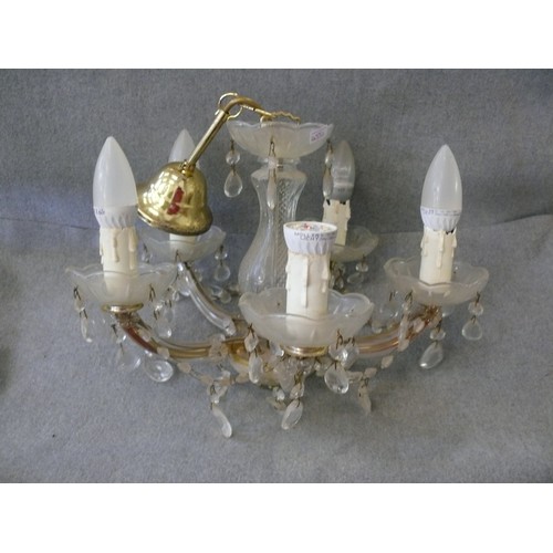 192 - 5 ARM GLASS CHANDELIER FAUX CRYSTAL LIGHT FITTING