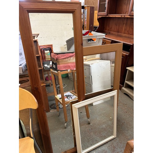 370 - 3 X WALL MIRRORS, PINE AND PAINTED FRAMES