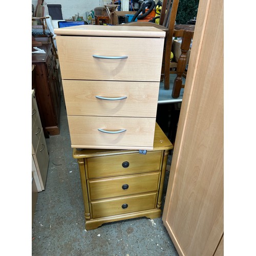 388 - TWO BEDSIDE CHESTS OF 3  DRAWERS, ONE MODERN, ONE TRADITIONAL