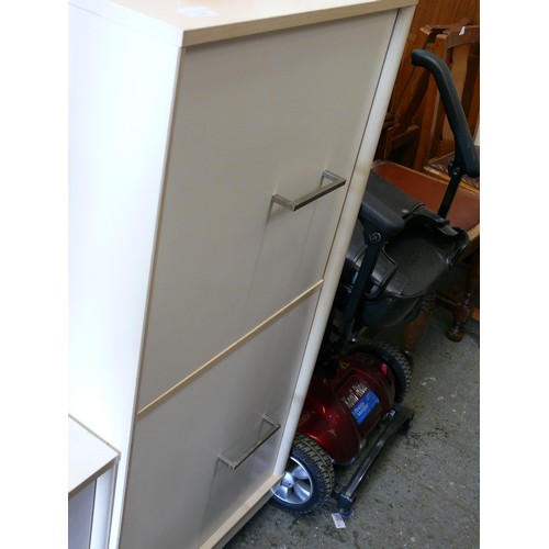 432 - CONTEMPORARY TALL 2 DOOR CABINET. CREAM WITH CHROME HANDLES.