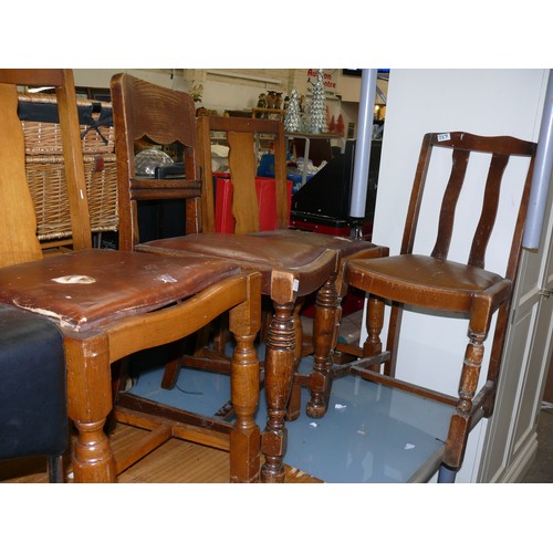 449 - 4 X VINTAGE CHAIRS WITH DROPPED-IN LEATHERETTE SEATS.