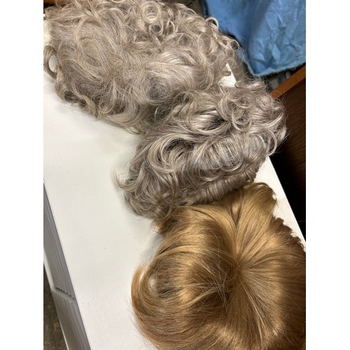 467 - 3 WIGS 2 CURLY GREY AND 1 STRAWBERRY BLONDE