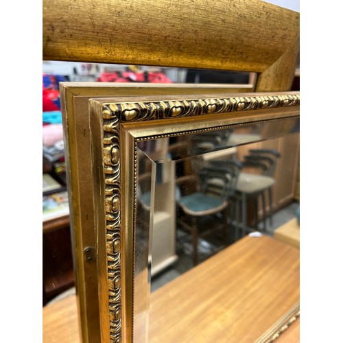 470 - A LARGE BEVELL EDGE GILT FRAMED WALL MIRROR PLUS ANOTHER FRAMED WALL MIRROR